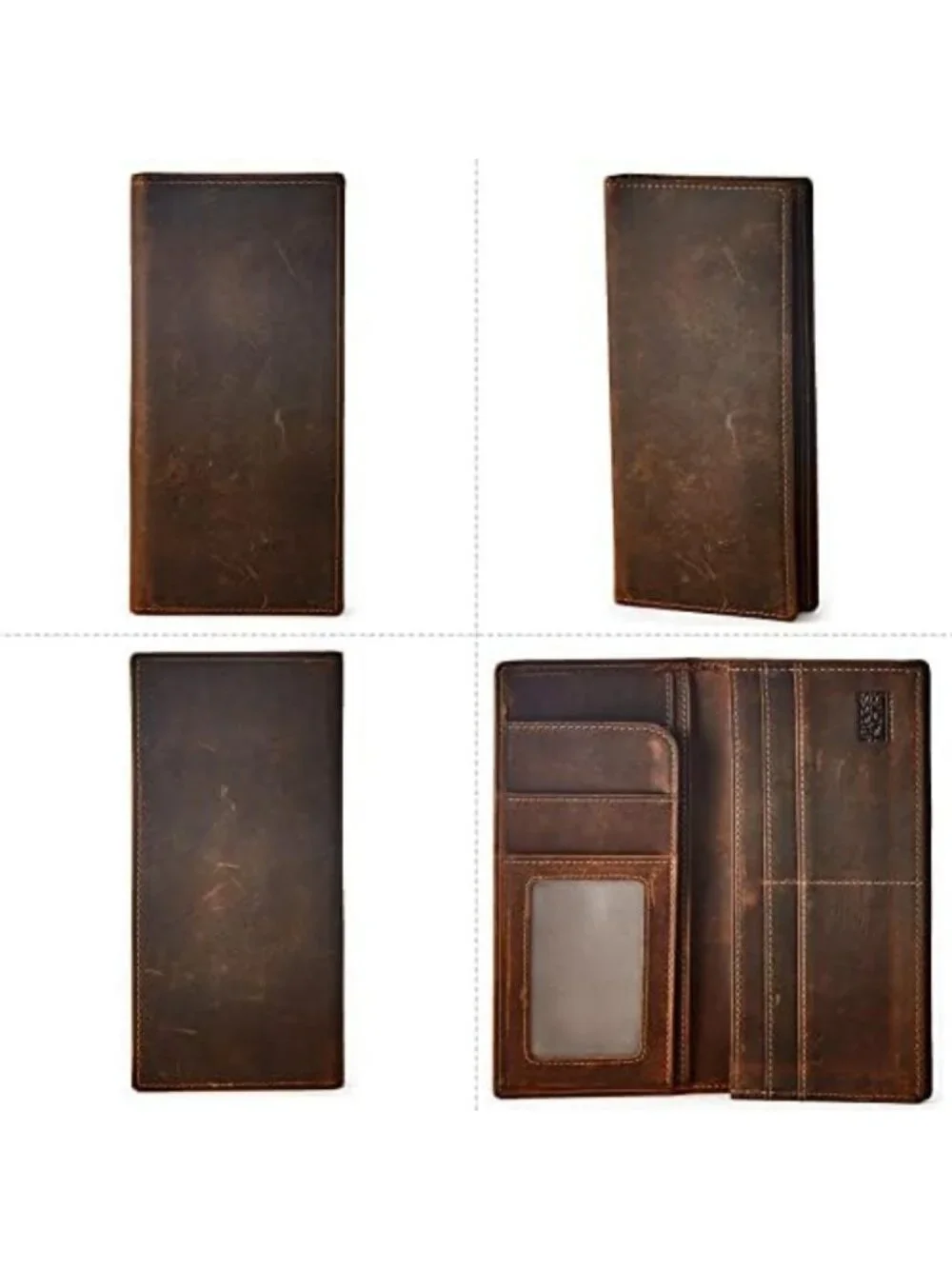 Vintage Genuine Leather Bifold Wallet for Men - Handmade Cowhide, Bills & Cards